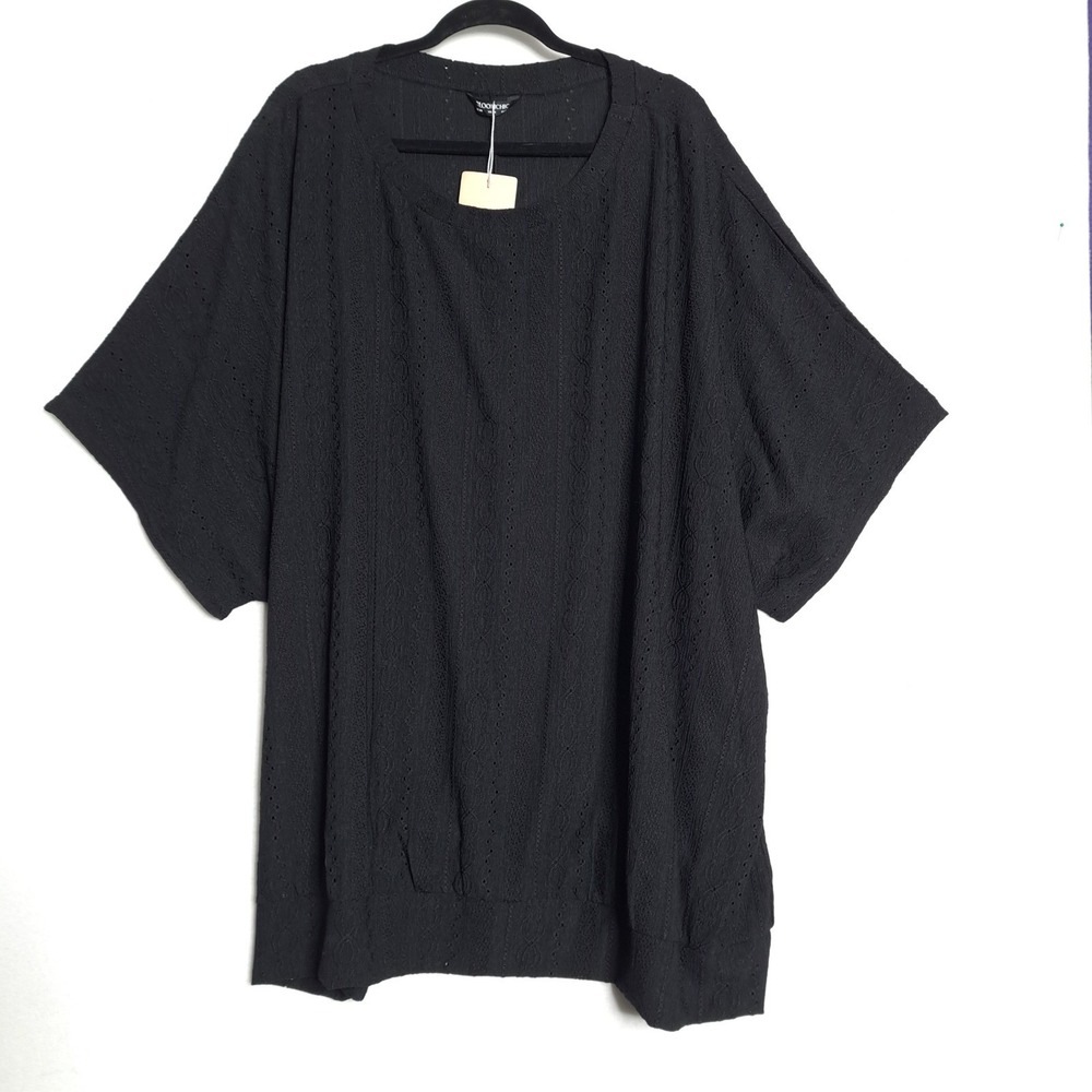 BloomChic Top Womens 30 Black Eyelet Dolman Sleeve Drop Waist Casual Relaxed Fit